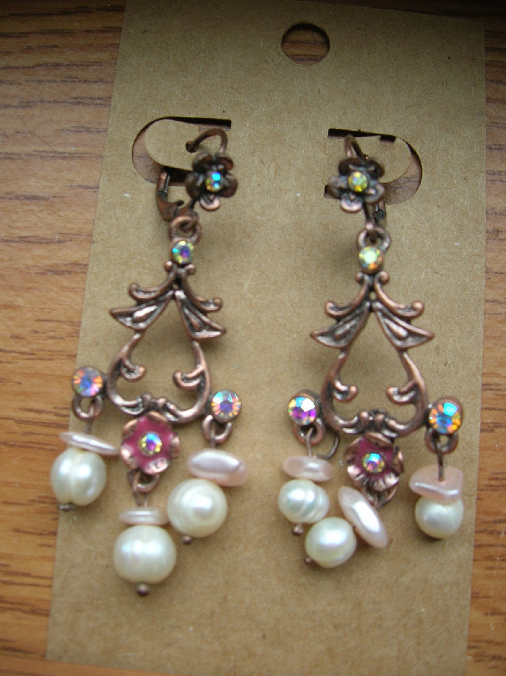 Kirks Folly Leverback Coppertone Earrings With Pearls and Etsy