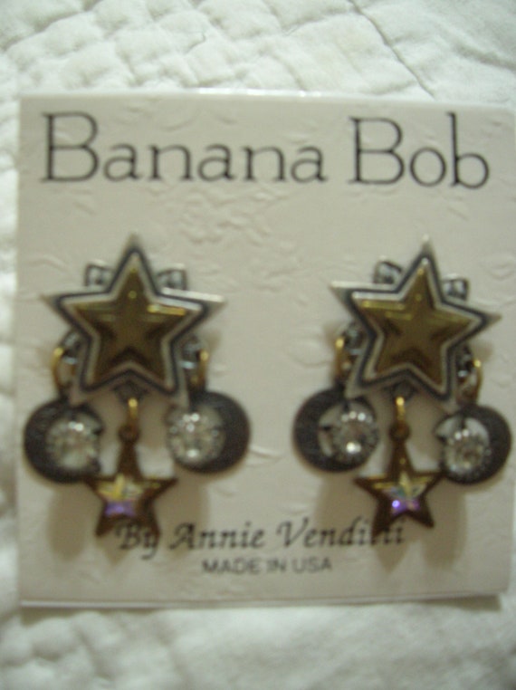 Banana Bob pierced brass and silvertone star earri