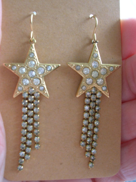 Kirks folly star earrings with hangings chains wit