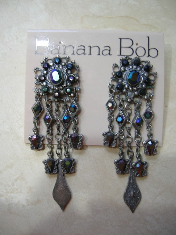 Rare Banana Bob silverox clip chandelier earrings 