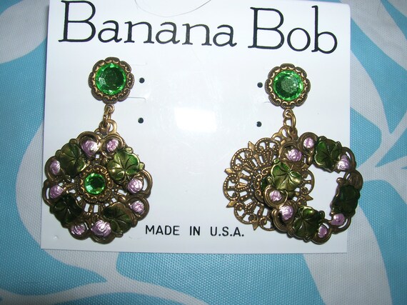 Banana Bob pierced enameled wreath earrings with … - image 3