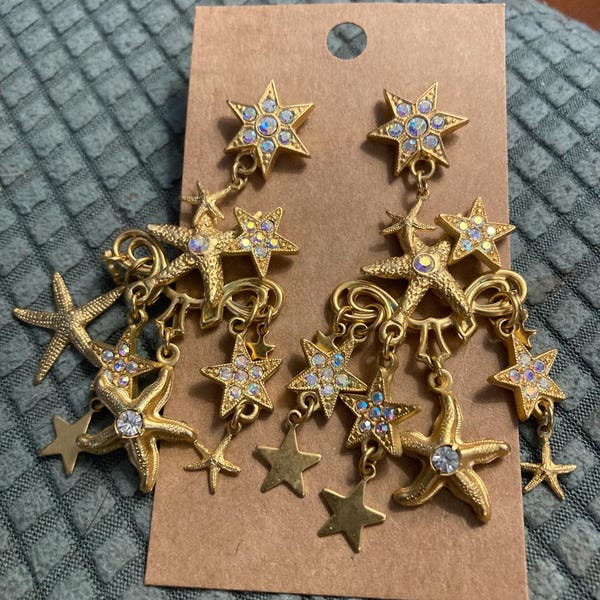 Kirk’s Folly pierced earrings with stars and starfish with AB clear stones