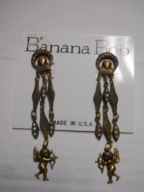 Banana Bob pierced brass earrings - image 1