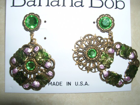 Banana Bob pierced enameled wreath earrings with … - image 2