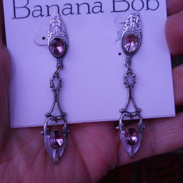 Banana Bob silver ox pierced earrings with purple enamel and Lt. purple stones