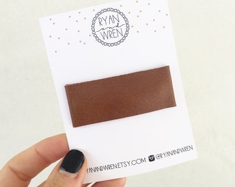 EXTRA LONG saddle brown leather snap clip