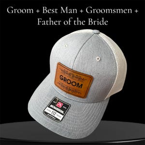 Custom Hat for Groomsmen | Father of the Bride Hat | Best Man Hat | Groom Hat | Leather Patch Hat | Gift for Him | Personalized Wedding Hats