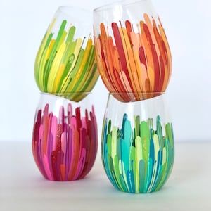 Rainbow Color Burst Wineglass Set of 2 Hand-painted 20oz -  in 2023