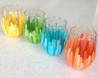 Citrus Collection Color Burst Wineglass Set of 4, hand-painted 20oz glasses