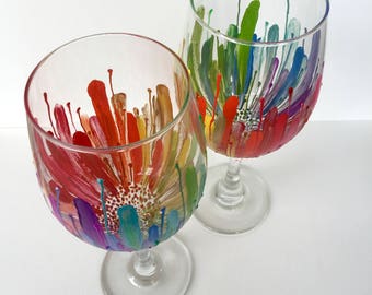Citrus Collection Color Burst Wineglass Set of 4, Hand-painted