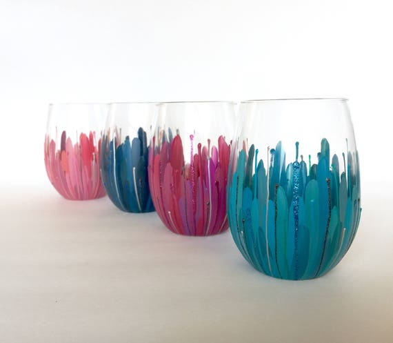 Citrus Collection Color Burst Wineglass Set of 4, Hand-painted