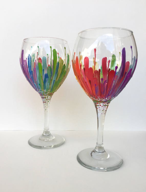Rainbow Color Burst Wineglass Set of 2 handpainted 20oz Etsy