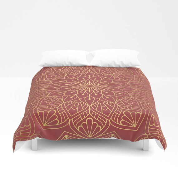 Gold Mandala On Cherry Red Duvet Cover Bed Cover Bohemian Etsy