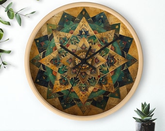 Oracle of the Astral Plane: Ethnic Mandala Wall Clock • Modern Mandala Wall Clock • Mandala On Gold Wall Clock • Luxury Mandala Wall Clock