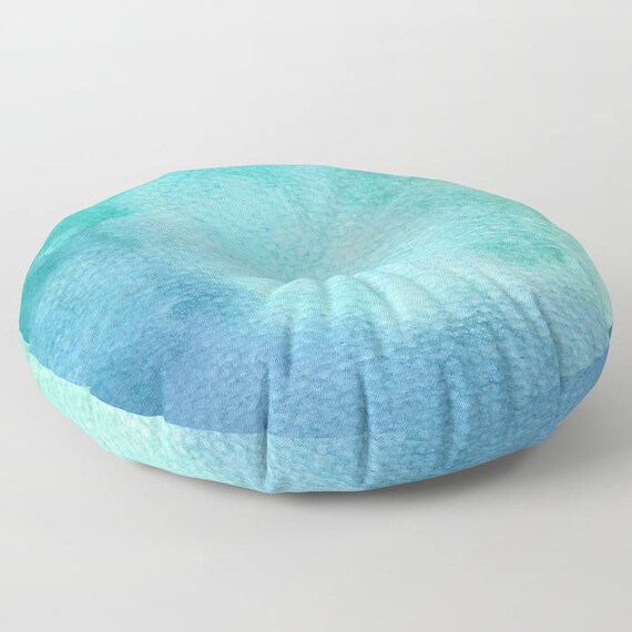 Turquoise Watercolor Floor Pillow Turquoise Throw Pillow Etsy