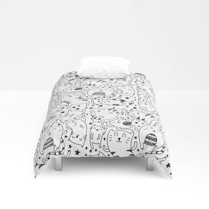 Cat Pattern Duvet Cover Black And White Bed Cover Bohemian Etsy