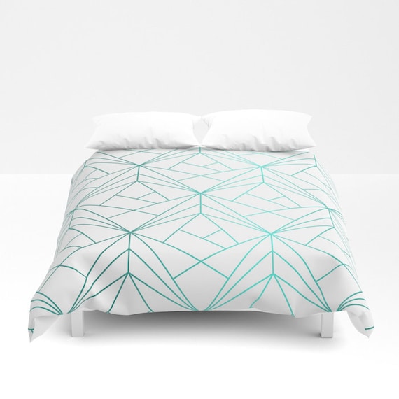 Geometric Turquoise Pattern Duvet Cover Blue Bed Cover Boho Etsy