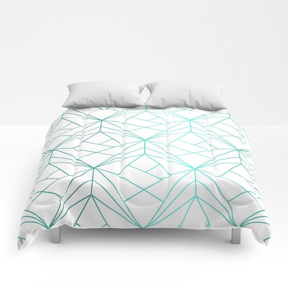 Geometric Turquoise Comforter Blue Bed Cover Bohemian Etsy