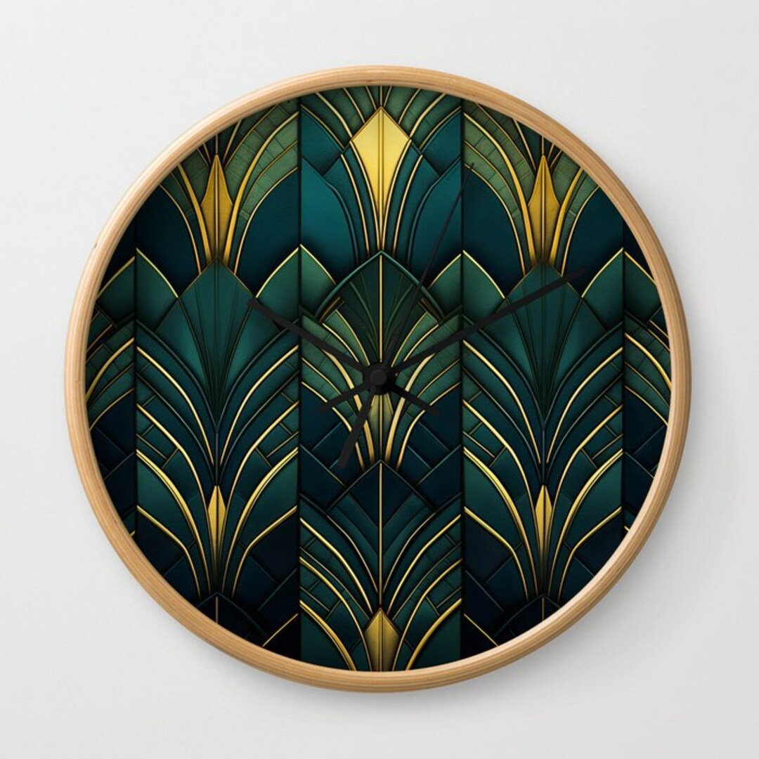 Gatsbyinspired Dark Green Gold Art Deco Wall Clock Gatsby Etsy