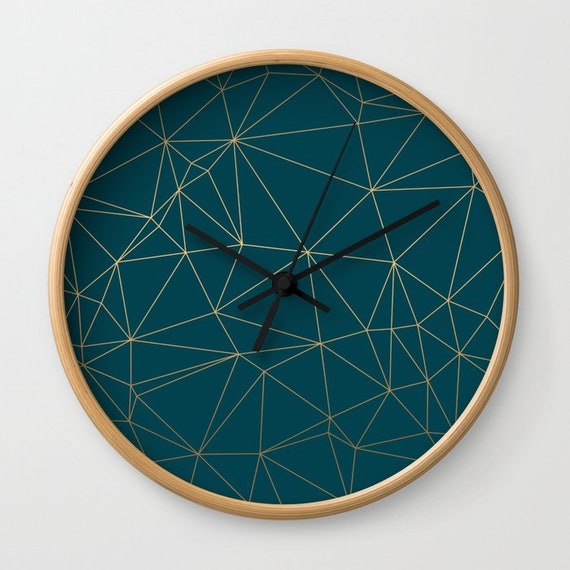 Benjamin Moore Hidden Sapphire Gold Geometric Pattern Wall Clock, Boho Clock, Modern Clock, Minimalist Clock, Dark Green Gold Wall Clock