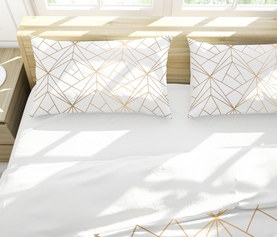 Geometric Gold Pattern Pillow Sham Set Of 2 Bohemian Pillow Etsy