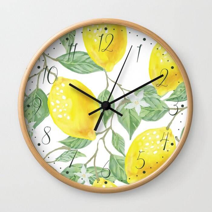 Lemons and Leaves Watercolor Clock the Branches of A Lemon - Etsy