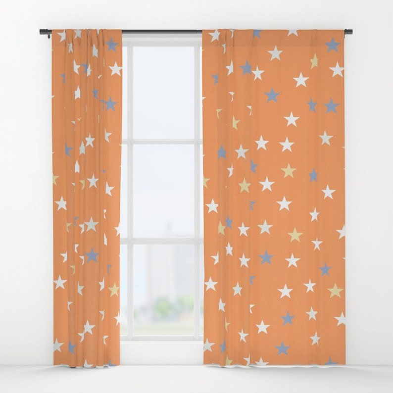 Peach Pastel Star Pattern Window Curtains Orange Curtains Etsy