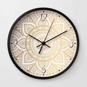 Mandala Gold Wall Clock, Boho Mandala Wall Clock, Mandala Wall Clock Numbered Classic Design, Modern Wall Clock, Mandala Clock, Beige Clock