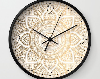 Mandala Gold Wall Clock, Boho Mandala Wall Clock, Mandala Wall Clock Numbered Classic Design, Modern Wall Clock, Mandala Clock, Beige Clock