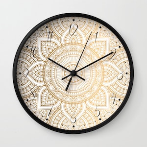 Mandala Gold Wall Clock, Boho Mandala Wall Clock, Mandala Wall Clock Numbered Classic Design, Modern Wall Clock, Mandala Clock, Beige Clock