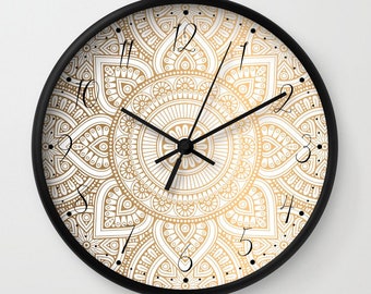 Mandala Gold Wall Clock, Boho Mandala Wall Clock, Mandala Wall Clock Numbered Classic Design, Modern Wall Clock, Mandala Clock, Beige Clock