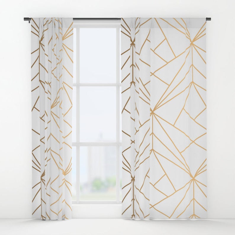 Geometric Gold Pattern Window Curtains Bohemian Curtains Etsy