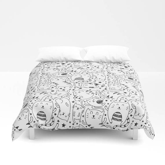 Cat Pattern Duvet Cover Black And White Bed Cover Bohemian Etsy