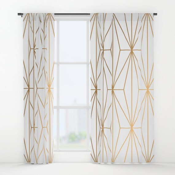 Gold Geometric Pattern Window Curtains Bohemian Curtains Etsy