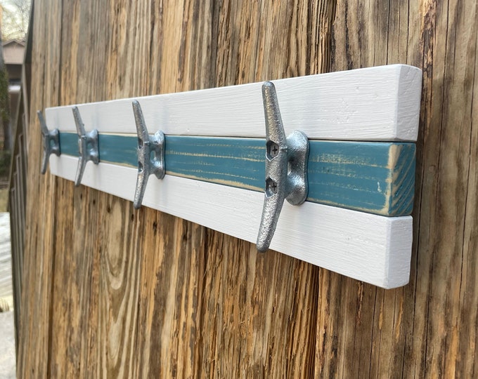 Pine and Teal Boat Cleat Rack