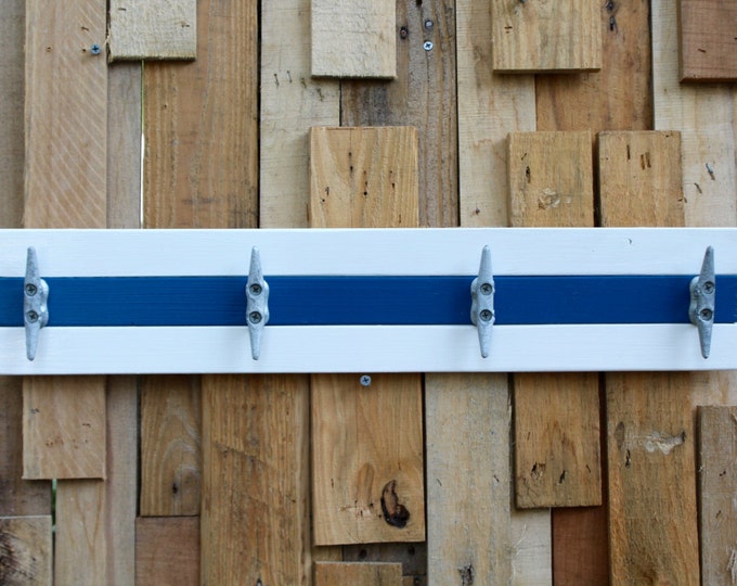 White and Blue Boat Cleat Coat Rack