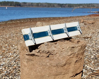 Distressed White and Blue Boat Cleat Rack