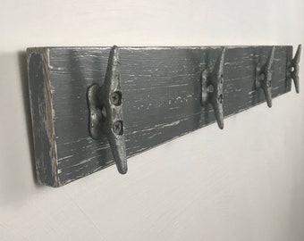 Distressed Gray over White Boat Cleat Rack