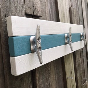 Boat Cleat Coat Rack, Nautical, Boat Cleat Towel Rack, Hat Rack, Book Bag Rack, Key Rack, Lakeshore Blue and White,