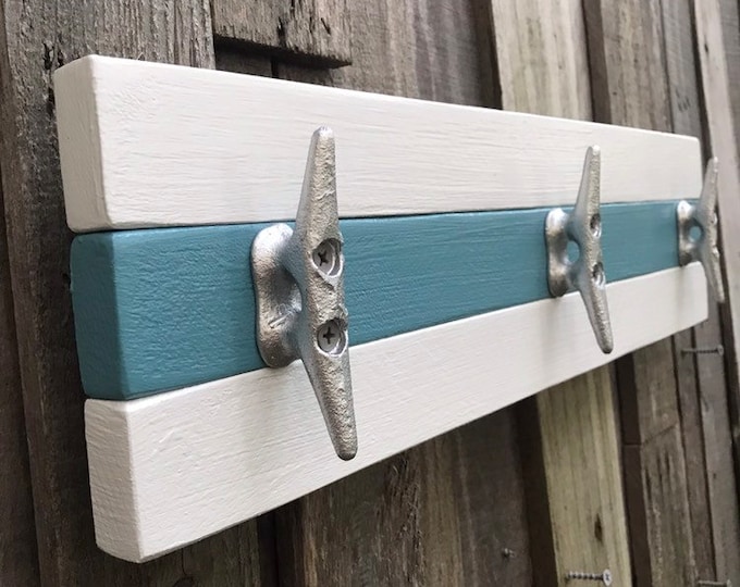 Light Blue and White Boat Cleat Coat Rack