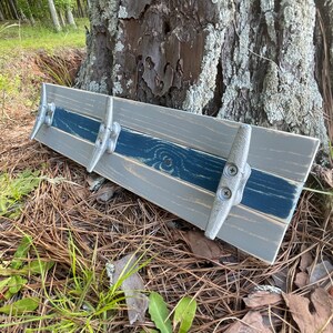 Boat Cleat Coat Rack, Nautical Towel Rack, Hat Rack, Book Bag Rack, Key Rack, Distressed Gray and Blue image 7