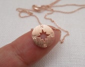 Tiny Gold, Silver or Rose Gold circle disk necklace, compass necklace, graduation gift, travel necklace