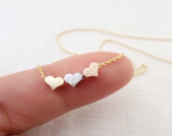 Gold wedding simple Rose Gold or Silver heart necklace...dainty handmade necklace bridesmaid jewelry birthday everyday