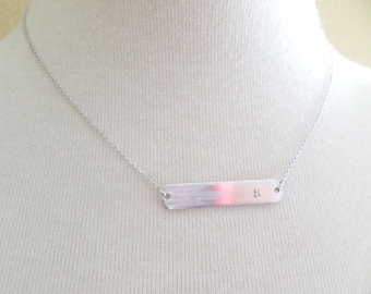Silver bar necklace, silver personalized initial necklace...dainty, simple, birthday, wedding, bridesmaid jewelry
