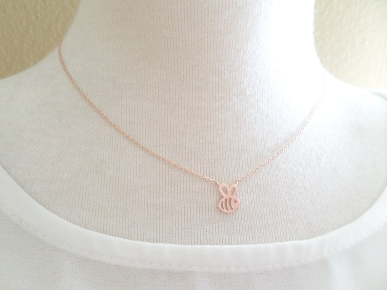 Teeny Tiny Honey Bee Necklace, Bumble Bee necklace, Gold, Rose, Gold or Silver Bee necklacesimple and dainty, everyday necklace image 5