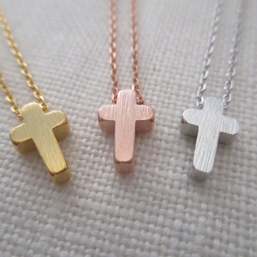 Tiny Cross Necklace Silver Gold Rose Gold. Personalized Etsy