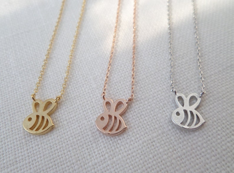 Teeny Tiny Honey Bee Necklace, Bumble Bee necklace, Gold, Rose, Gold or Silver Bee necklacesimple and dainty, everyday necklace image 4