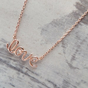 Gold, Rose Gold or Silver Love Necklace, Love Script Necklace, Cursive Writing Love Necklace, Letter Love Necklace, Wedding, Bridesmaid Gift image 4