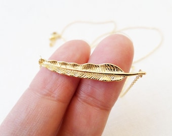 Tiny Gold, Rose Gold or Silver feather necklace...dainty handmade necklace, everyday, simple, birthday, wedding, bridesmaid jewelry