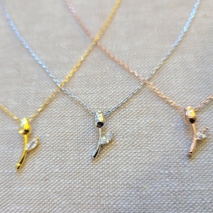 Tiny Rose with CZ accent Gold, Silver or Rose Gold necklace, dainty , simple, birthday, wedding, layering, bridesmaid jewelry